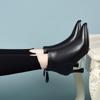 Pointed short boots women's autumn and winter simple temperament fashion boots black thin rear zipper leather boots cotton boots