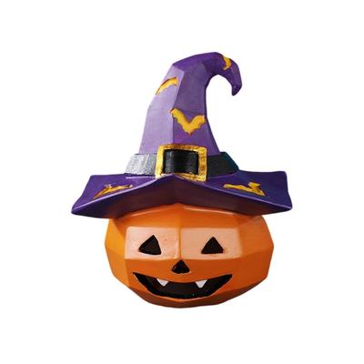 Harz Kürbis mit Hexenhut Miniatur Skulptur Halloween Dekoration Schnitzerei Detail Für Wohnzimmer Bücherregale Ornament