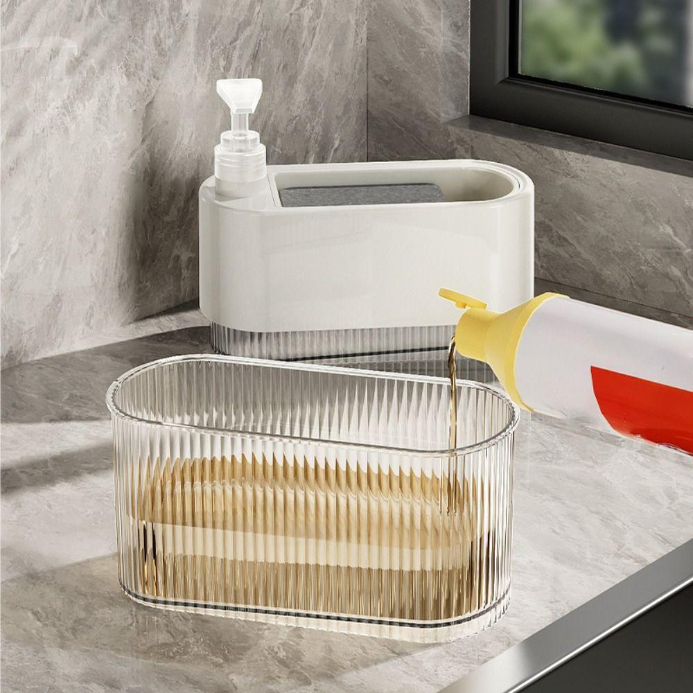 with Sponge Holder Detergent Dispenser Hand Soap Pump Manual Press Soap Box  Countertop