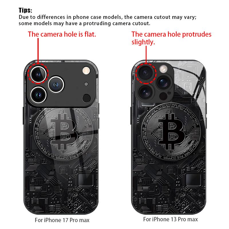 Bitcoin circuit pattern tempered glass phone case suitable for iPhone 17 16 15 14 13 12 11 Pro/Max/Plus anti drop and shockproof