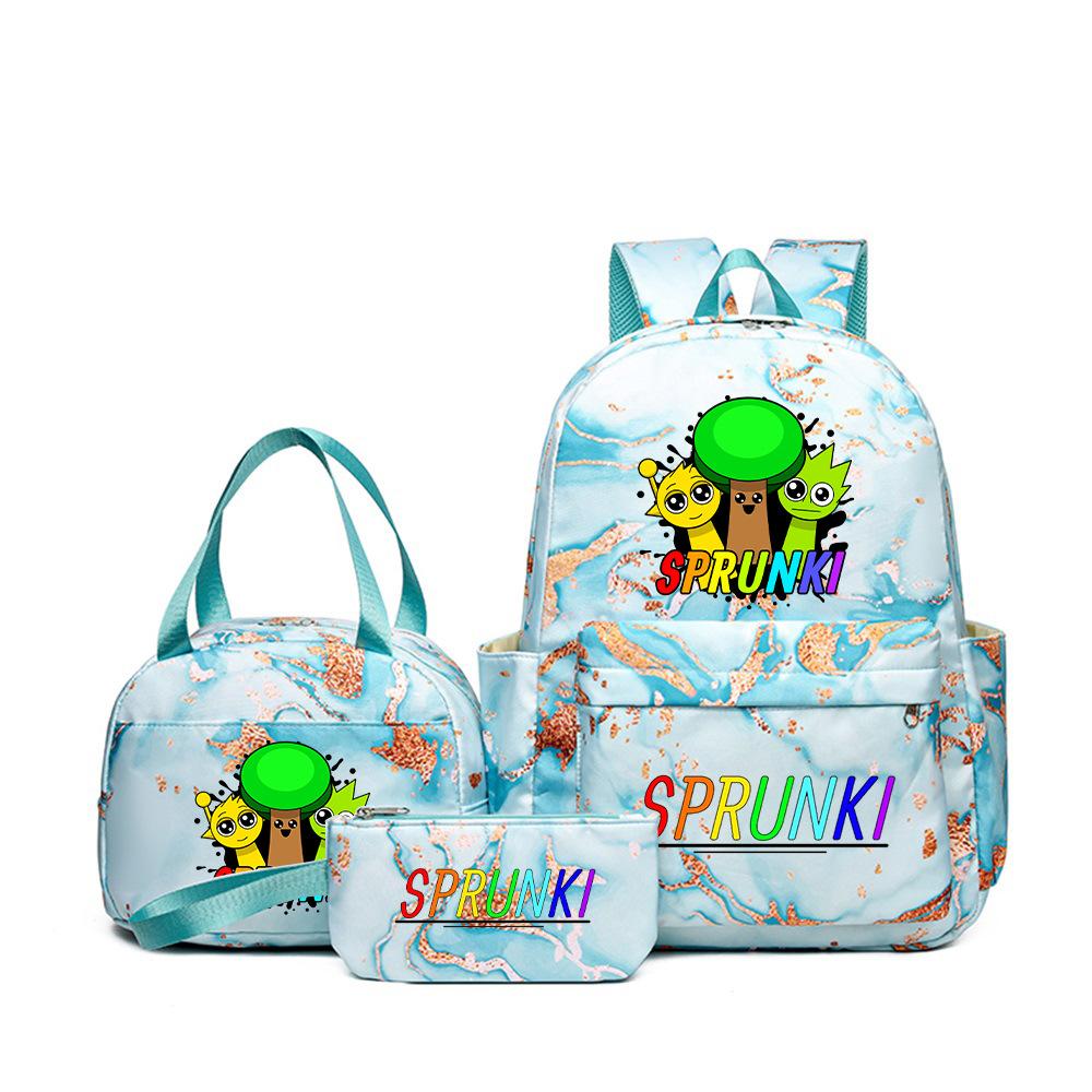 New Printed Rhythm Box Student School Bag Three-piece Casual Sprunki Backpack Crossbody Bag Pencil Bag D