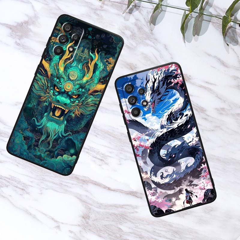 Anime Dragon Design For Samsung A73 A72 A71 A55 A54 A53 A52 A51 A13 A22 A16 A15 A12 A14 A26 A07 5G Black Phone Case