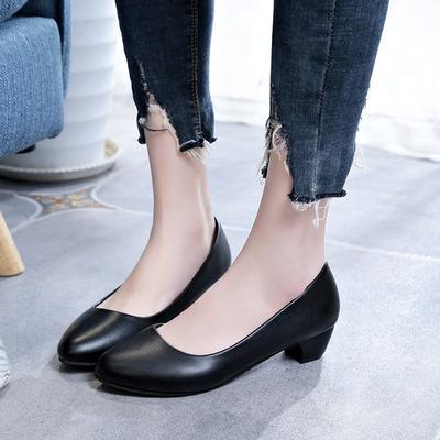 Fashion Women Mid Heel Pumps 2024 New Women Shoes Classic Black Thick Heel High Heels Shoes for Work Ladies Shoes