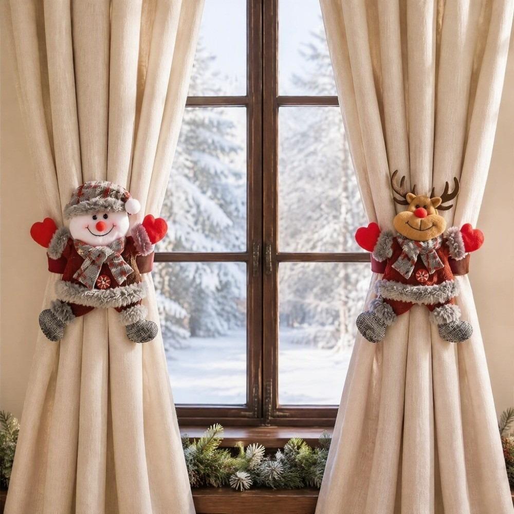 2pcs Adjustable Christmas Doll Curtain Tiebacks Cute Snowman Curtain Strap New Year
