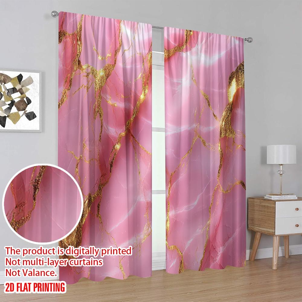 2D Flat Printing 2pcs Curtain Pink Marble Machine Washable Fabric,Without Electricity Festive Wall Decor Perfect for Indoor