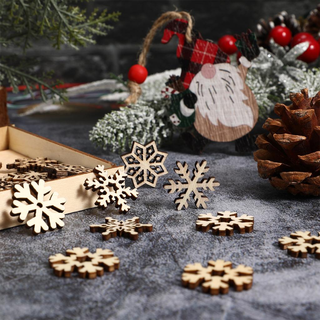 50Pcs Christmas Snowflake Wooden Cutouts Assorted Designs DIY Craft Embellishments Decorations for Party Tree Window Wall