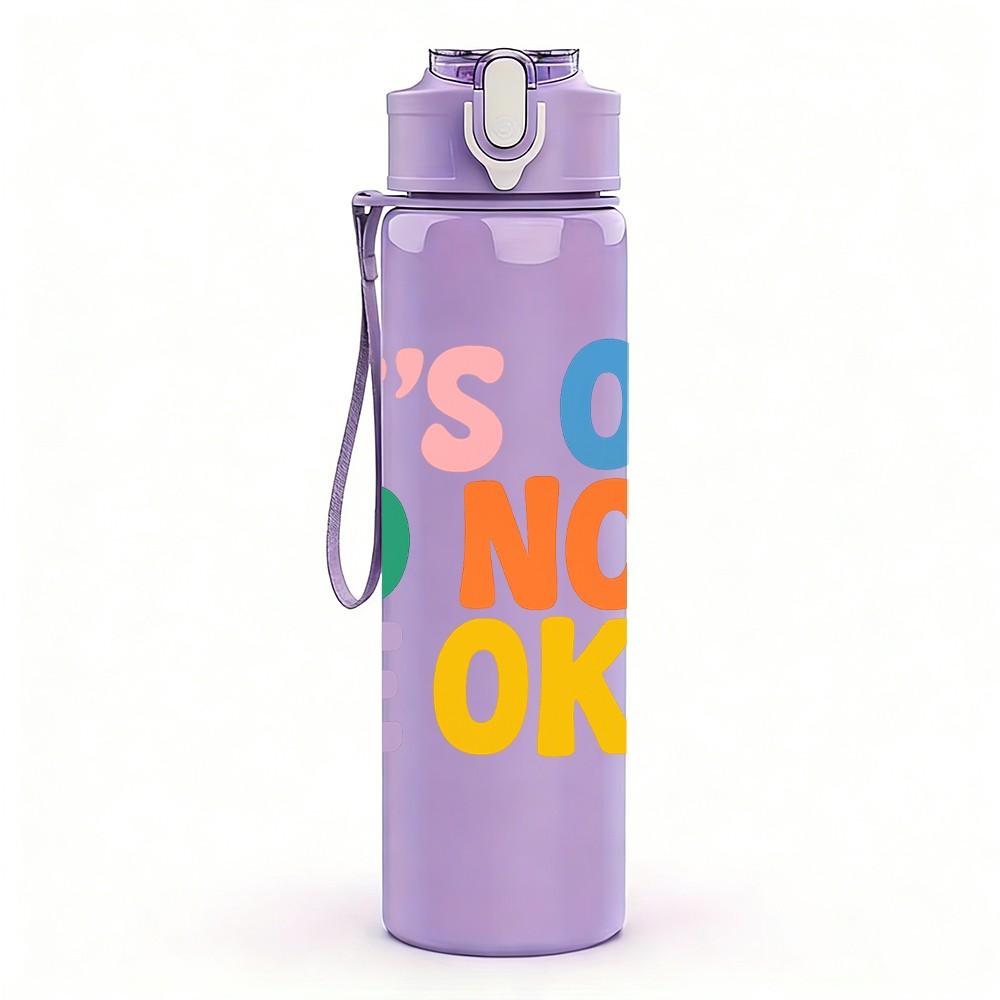 1PC Its Ok To Not Be Ok Rainbow 750ml Color Plastic Sports Water Bottle Leakproof Flip Straw Lid Suitable for Sports Office Home Use