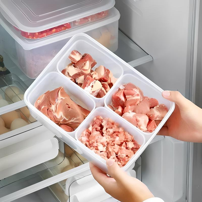 4 In 1 Transparent Fridge Storage Crisper Box M/L Size BPA Free for Meat Vegetable Meal Prep Pantry Use