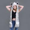Fellimitat Mütze mit Schal und Handschuhen Set - Niedliches Plüschtier-Motiv Winter Warme Kopfbedeckung Damen Teens