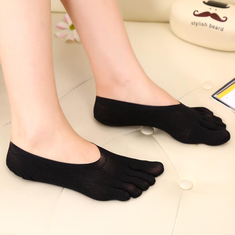 3/5 Pairs Summer Invisible Toe Socks Woman Girl Cotton Thin Solid Soft Shallow Mouth Breathable Deodorant No Show 5 Finger Socks