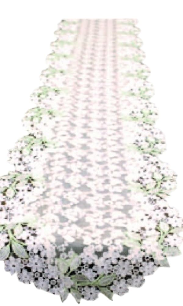Vivienne Crystal Margaret Series Embroidered Table 30 x 183 Ivory WK1002L6 Runner, cm, & Green,