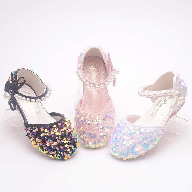 New Spring and Autumn Girls' Princess Shoes Korean Style Baby Girl Bowknot Sequin Closed-Toe Sandals Soft Sole Dance Performance Shoes