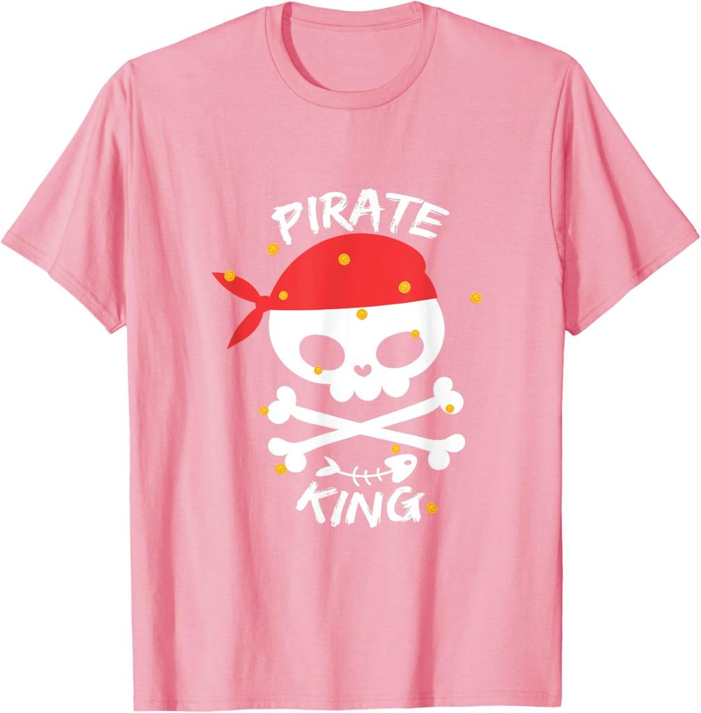 Pirate King Skull Red Bandana Graphic Tee Soft Cotton Casual Crewneck TShirt for Men