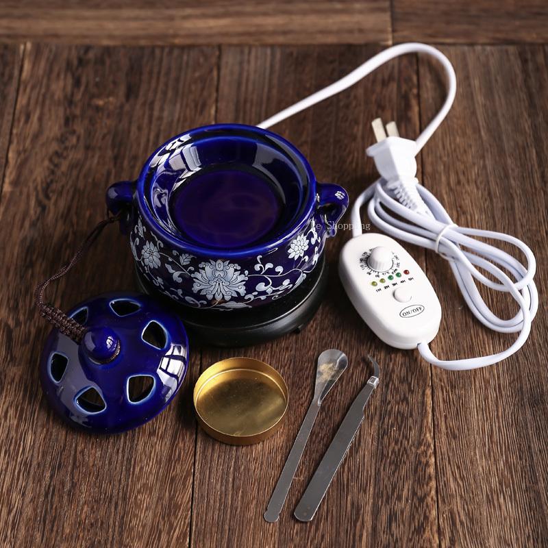 Black Base Double Ear Cloisonne Ceramic Incense Burner/Thermoregulation TimingEssential Oil Incense Powder Indoor Incense Burner