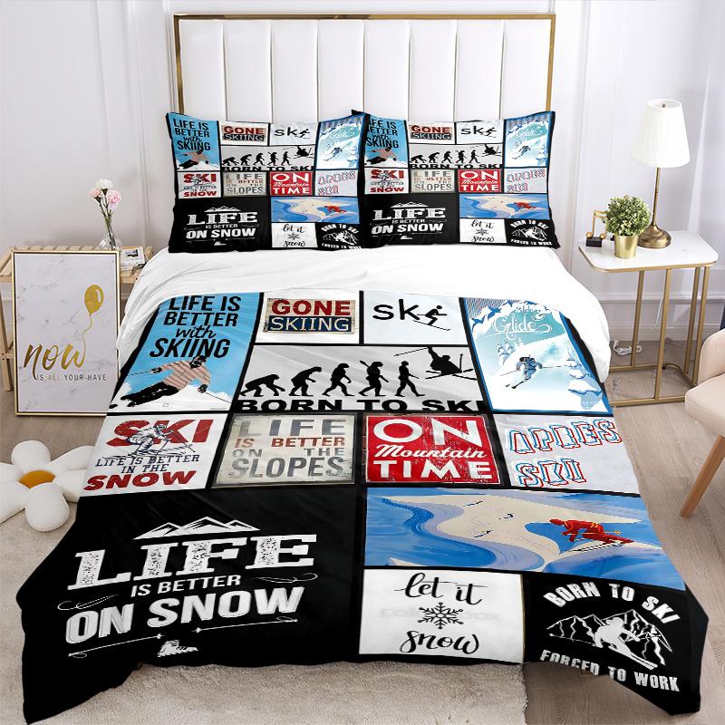 3pcs Snowy Adventures Print Bedding Set (1 Cover + 2 Pillowcases, Without Inserts), This Printed Bedding Set Is Soft and Comfortable