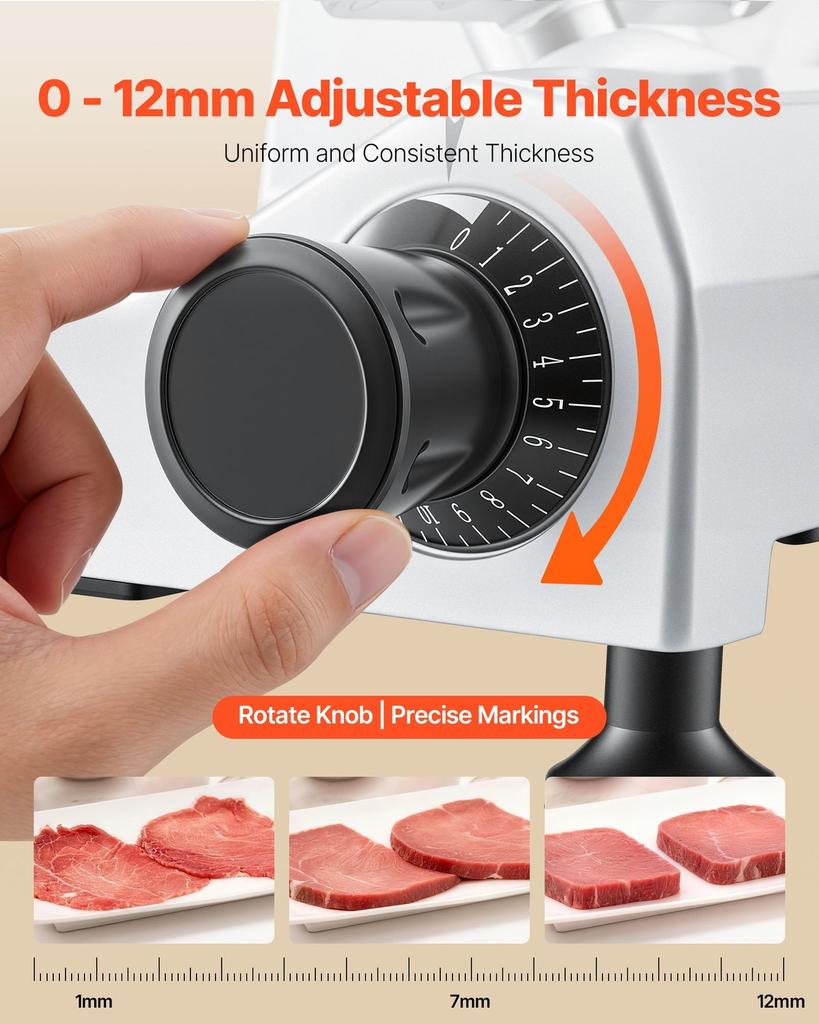 Commercial Meat Slicer, 240W Electric Deli Food Slicer with 250mm Carbon Steel Blade, Built-In Sharpener & 0-12mm Adjustable Thickness for Frozen
