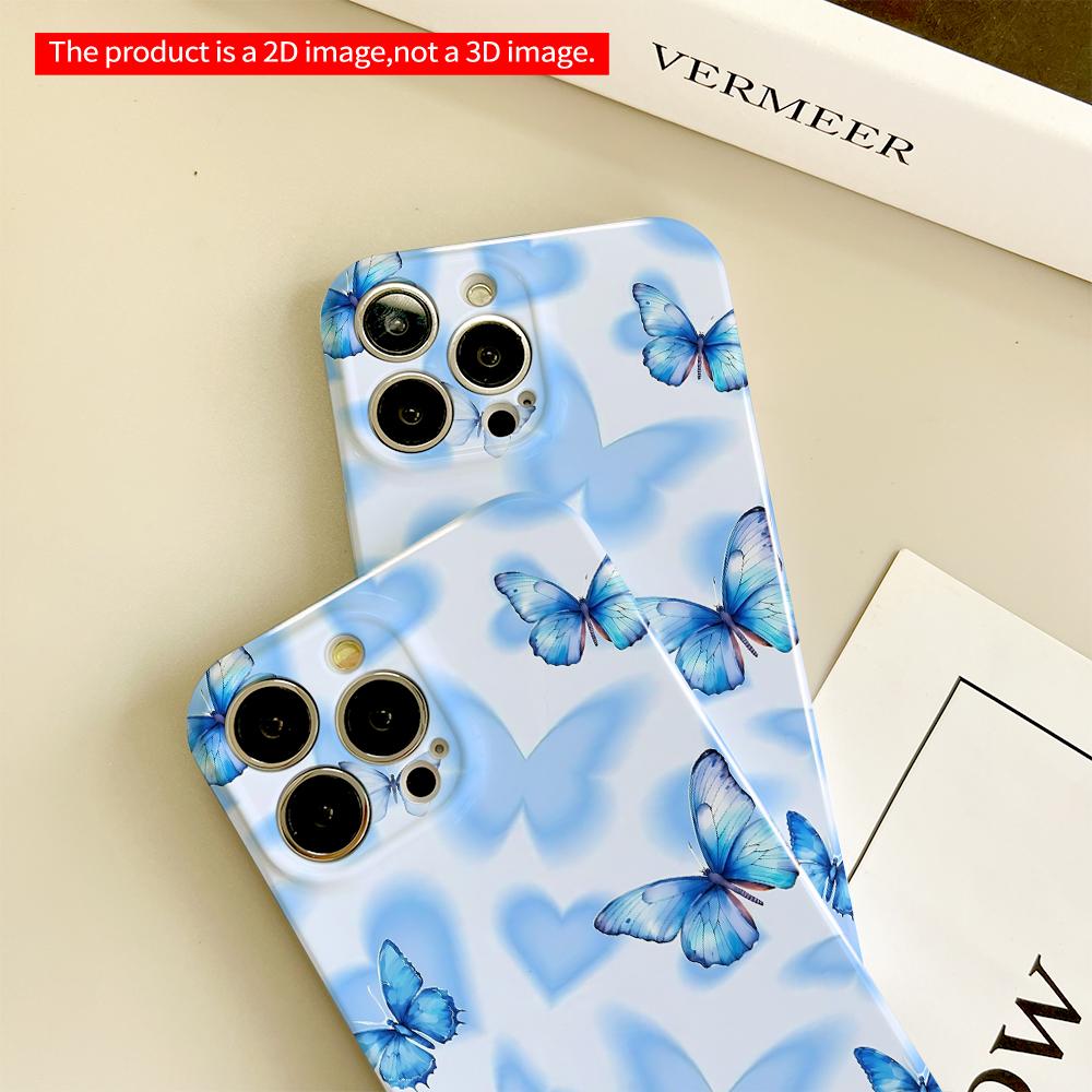 Blue Butterflies On Heart Background Phone Case All Inclusive Film Hard Phone Case, Compatible with iPhone 18 Pro Max 17 16 15 14 13 12 11
