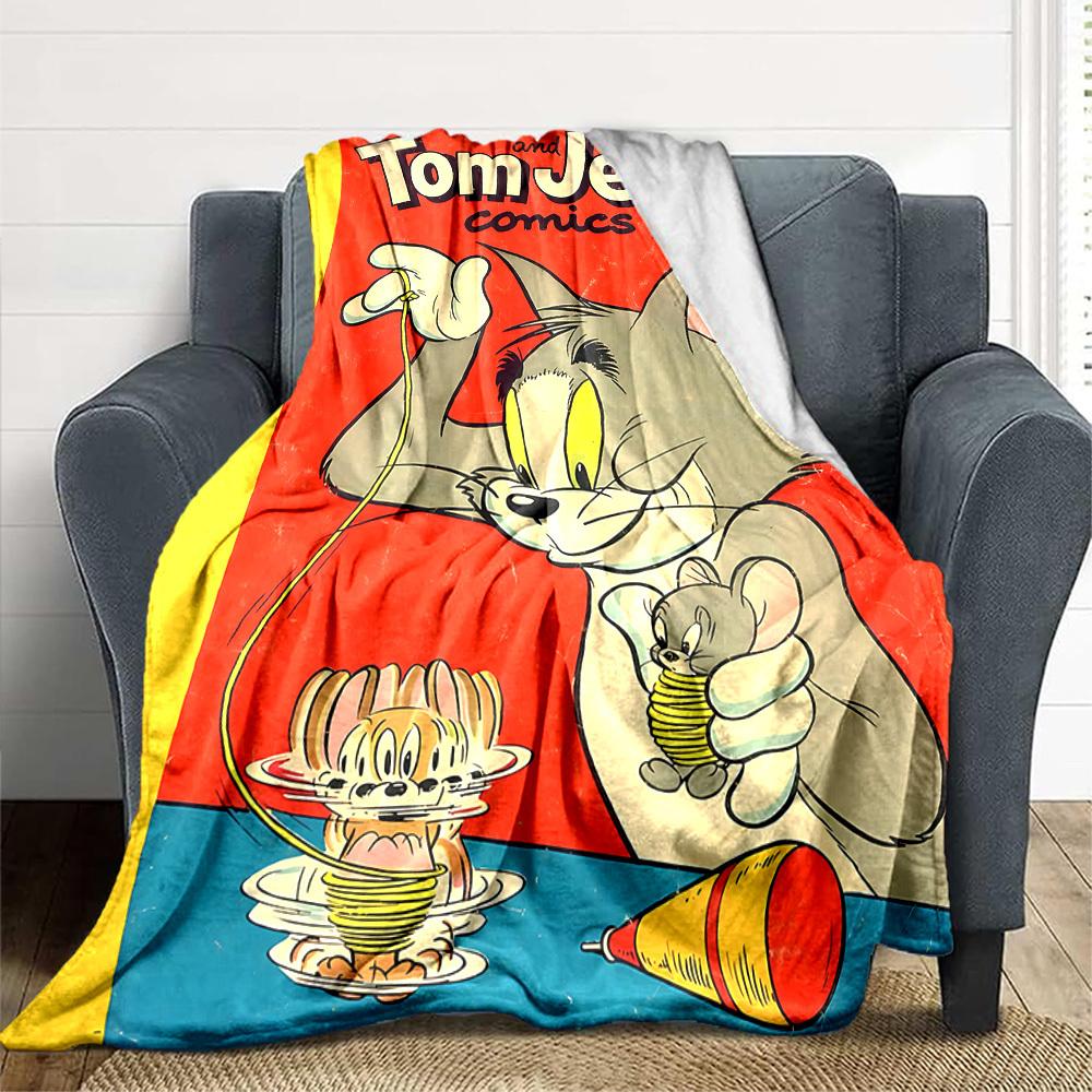 1pc Tom Jerry Flannel Throw Blanket - HD Printed Lightweight Soft Warm All-Season Blanket for Sofa, Bed, Travel054