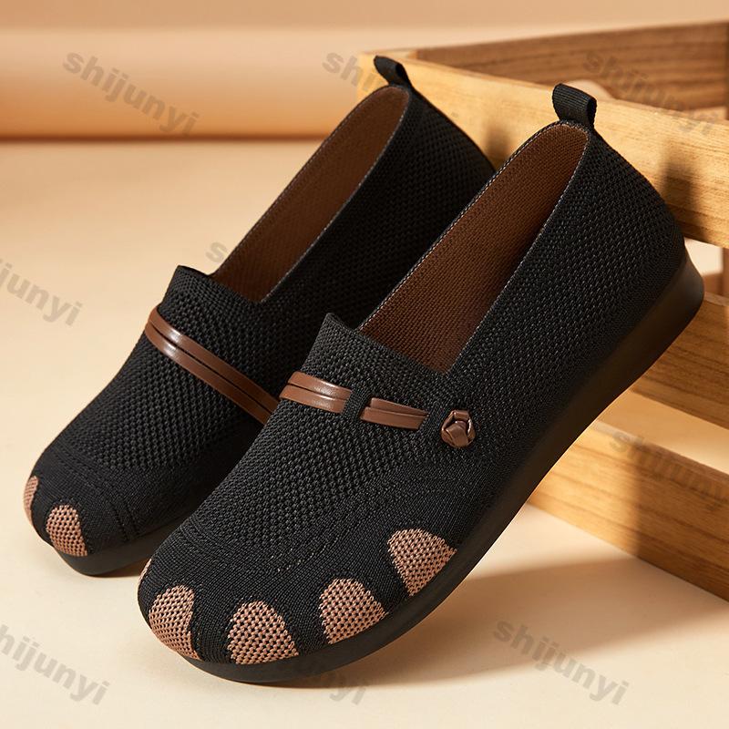 Women's Flats Summer New Breathable Soft Sole Lightweight Comfortable Casual Shoes Fly Weave Non Slip Slip on Vulcanized Shoes