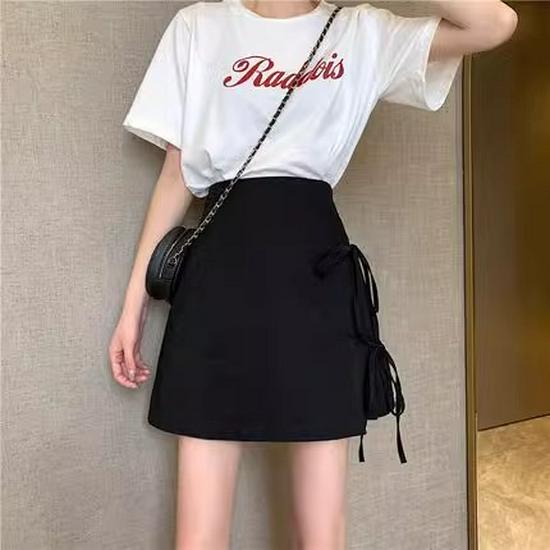 

2024 Summer Korean High Waist Bow Tie A-Line Midi Skirt for Women M 【90-104 Jin】