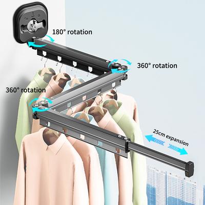 No Punching Wall Mounted Retractable Clothes Horse Powerful Suction Cup Drying Rack Clothsline Colletion Folding Clothes Hanger