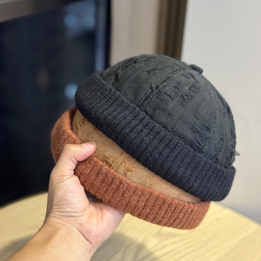 New Japanese-style Vintage Jacquard Knitted Hat for Women, Korean Version, Autumn Fashion, Versatile, Face-slimming Woolen Hat, Artist Hat