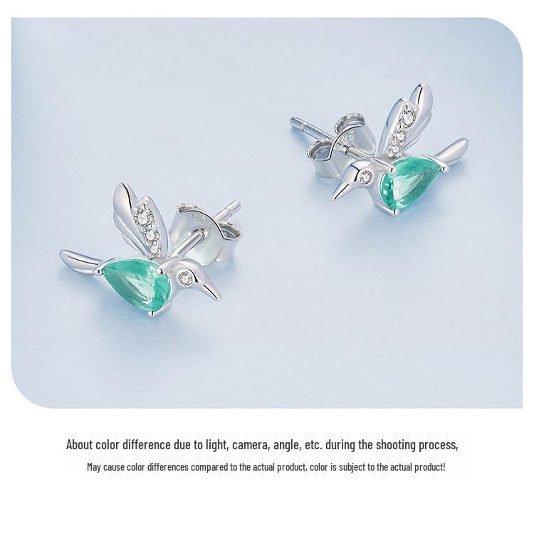 Avle S925 Sterling Silver Light Green Teardrop Hummingbird Earrings