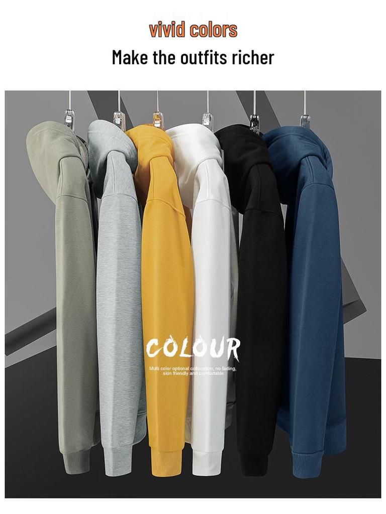 Men's Heavyweight Cotton Long-Sleeve T-Shirt with Plus Velvet Hood - Autumn/Winter Loose Base Layer Top