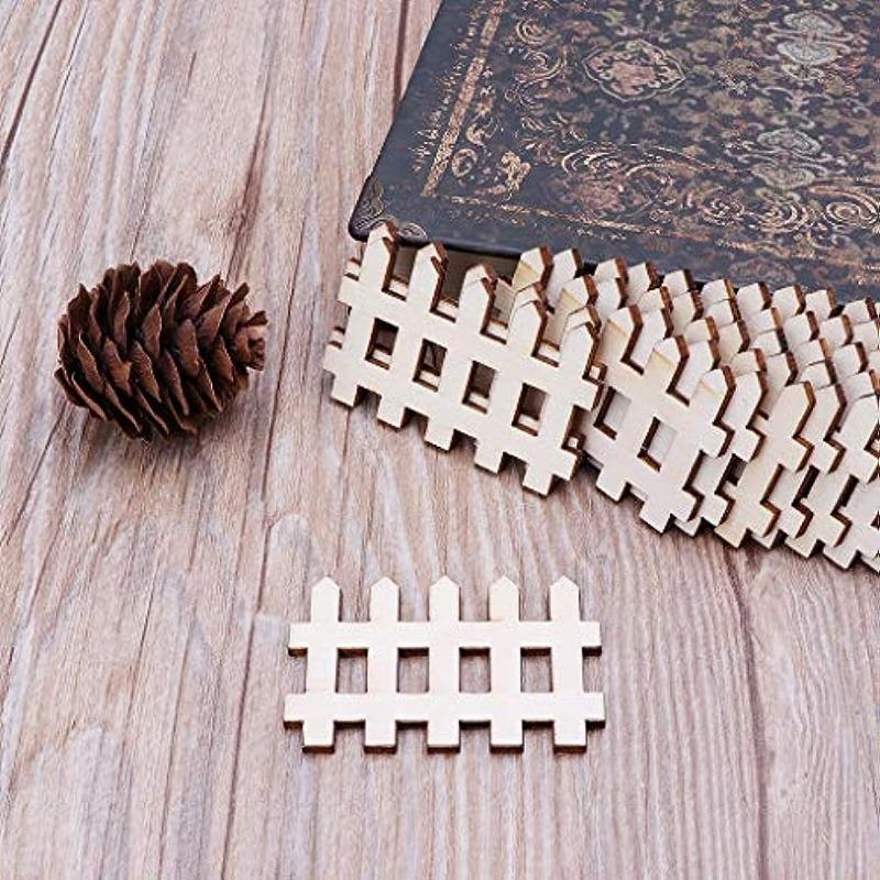50pcs Wooden Fence Embellishment,Fence Shaped Wooden Scrapbooking Wooden Cutouts Wood Ornament for Crafts Projects, Home/Party Decorations