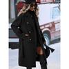 2025 Autumn Winter Women's Double-Breasted Wool Blend Trench Coat, Belted Waist Elegant Overcoat with Notched Lapel, Classic Office Chic Outerwear