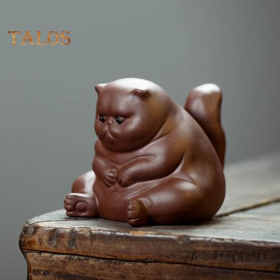 Adorable Ceramic Tea Pet Angry Cat Figurine Design Fine Workmanship Tea Table Desk Tearoom Home Decoration Ornament