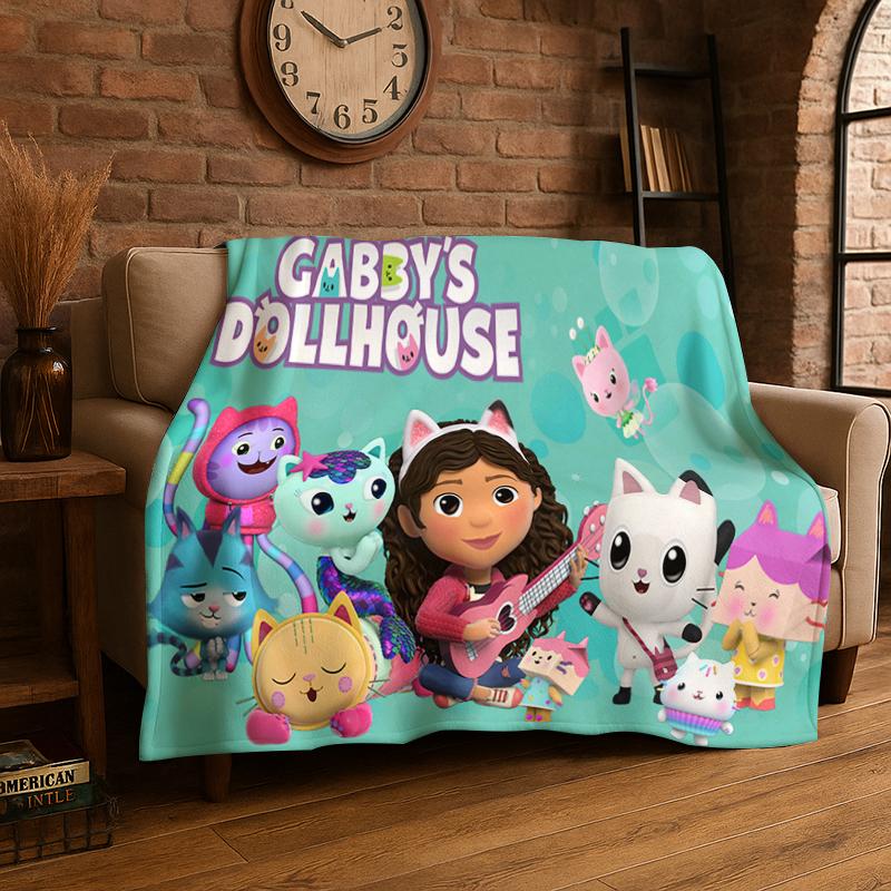 Cartoon Gabby Dollhouse Girl Flannel Blanket Soft Warm Throw Blanket for Bedroom Living Room Bed Travel Camping Picnic Kid