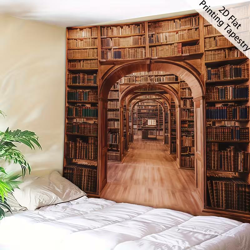 2D Antique Bookcase Corridor Backdrop for Book Lovers & Dark Aesthetic Photography