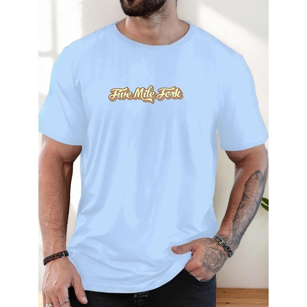 Summer Men's Cotton Oversized Tee English Letter Print Casual Streetwear Short Sleeve Breathable Round Neck