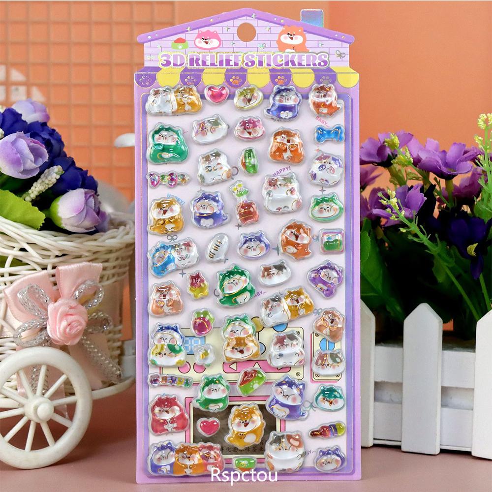 1pcs Cute Rabbit Bear Food Cartoon 3D Crystal Stickers Funny Marine Animals Three-dimensional Relief Decals for Notebook Phone