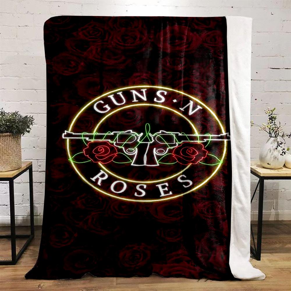 Guns N' Roses Neon Logo with Red Roses Design. Flannel blanket for bedroom, living room, sofa, and nap sofas.