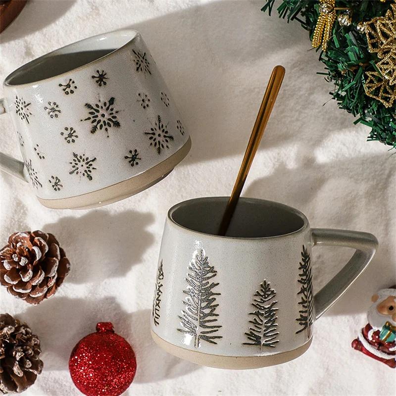 Christmas Gift Retro Ceramic Mug Heat-resistant Handle Coffee Cup Elk Handmade Juice Milk Cup For Home Office Water Cup Tea Cup