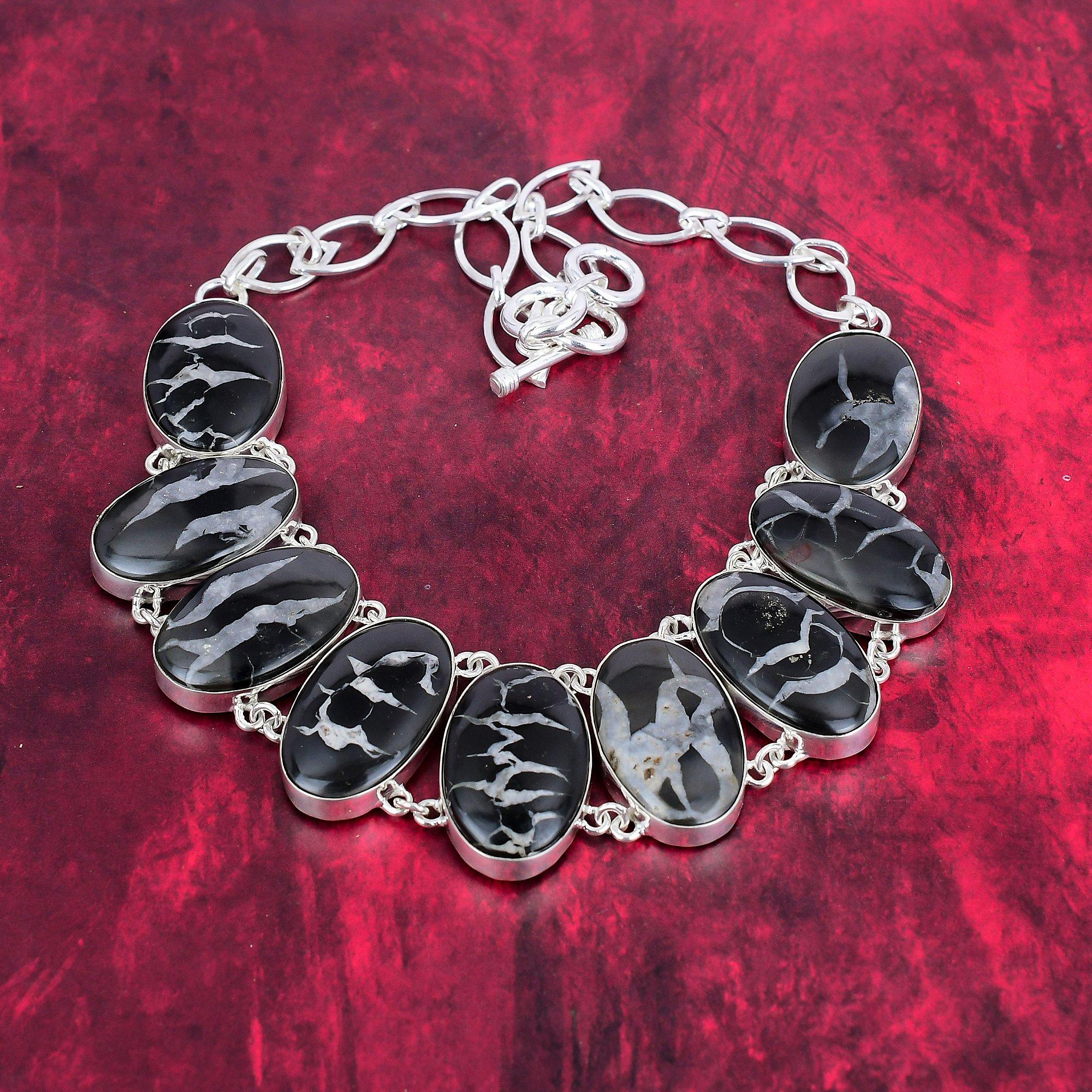 

Ожерелье Septarian Fossil Designer, ожерелье из стерлингового серебра 925 пробы, красивое ювелирное ожерелье ручной работы Adjustable with 18 inches чёрный