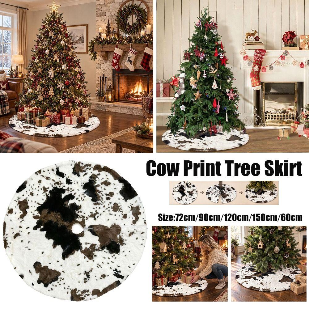Soft Fluffy Christmas Tree Skirt Cow Print Fluffy Xmas Tree Skirt Home Decor