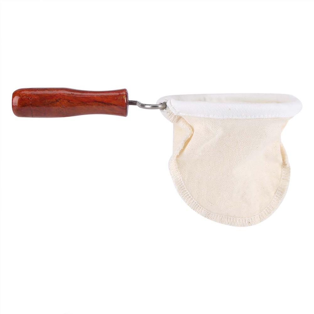Wood Handle Reusable Coffee Filter Handmade Washable Coffee Strainer Flannel Cloth Handmade Coffee Filter Hand Drip Coffee