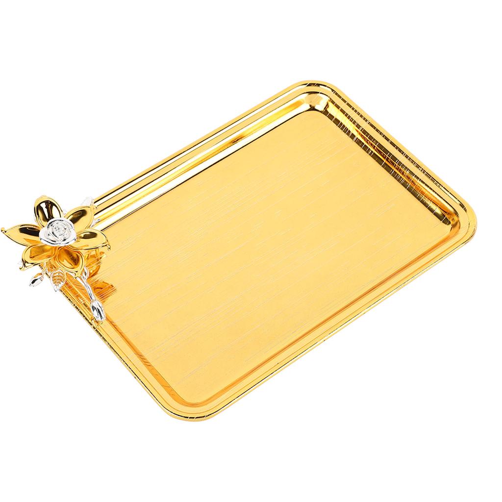 Table Serving Tray European Style Light Luxury Decorative Rectangular Food Service Tray with Floral
