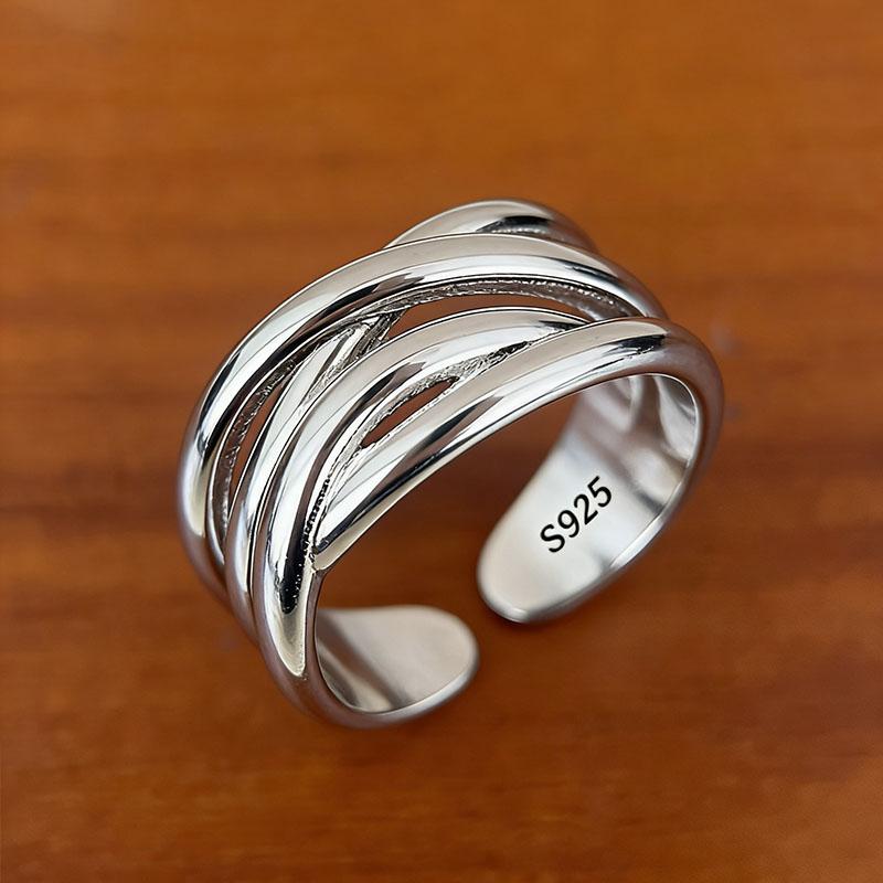 BF CLUB 925 Sterling Rings for Women Simple Geometric Handmade Irregular Retro Gold Narrow Ring Allergy For Birthday Gift