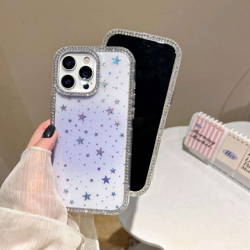 Compatible with Apple 16 Pro Max dual-sided diamond star phone case, iPhone 15 Girls' Glitter 14 shockproof protective case