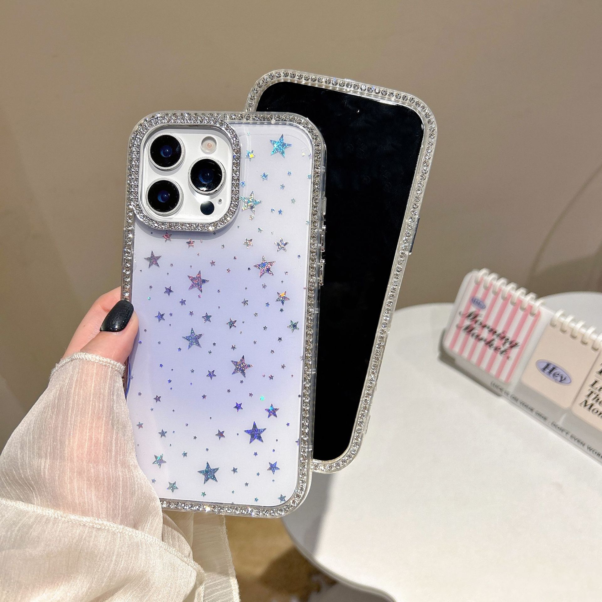 

Подходит для Apple 16 ProMax Двусторонний чехол для мобильного телефона с бриллиантовой звездой IPhone 15 Чехол с блестками для девочек 14 Противоударный защитный чехол iPhone11promax