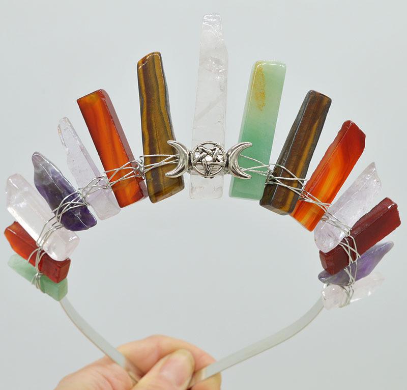 Natural Sun  Moon Crystal Crown Headband - Bridal Headdress  Hair Accessory