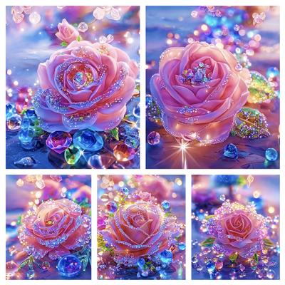 DIY 5D diamantová malba Křišťálová růže Křížová vyšívací sada Plný kulatý čtverec Diamantové vyšívání Růžová mozaika Obrazová dekorace