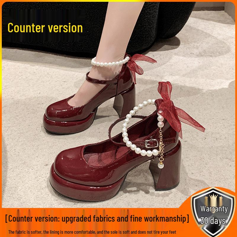 Mary Jane Damskie Grube Obcasy - Wiosna/Jesień 2025 Retro Francuski Styl Małe Skórzane Buty