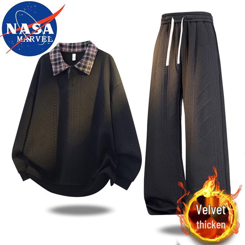 NASA MARVEL Men's Polo Collar Long Sleeve Top