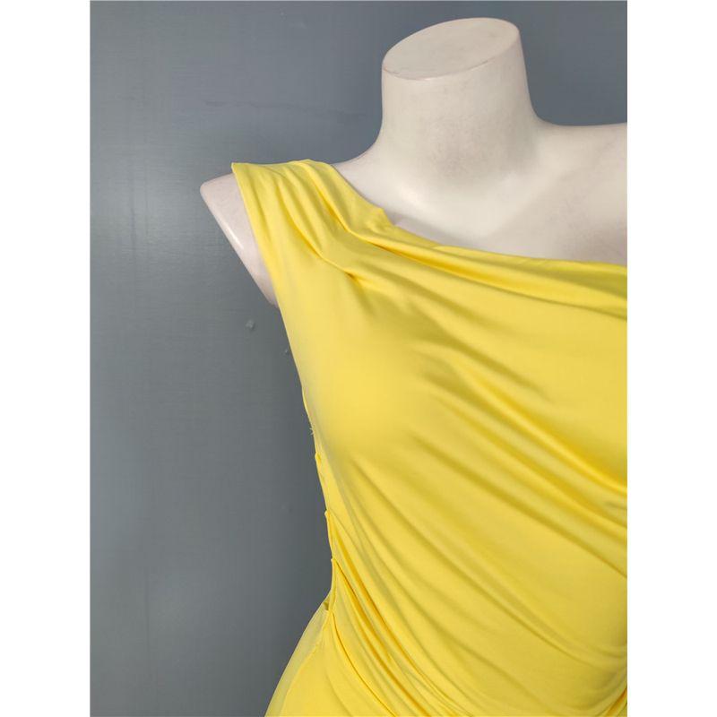 Foreign Trade Order Sexy Personality Elegant Niche Fashion Single Shoulder Pleat Oblique Collar Elastic Slimming Pure Desire Gyaru Dress