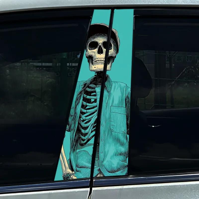 2 Stück Skelett Halloween Ritter Autoaufkleber DIY Auto B-Säulen Abdeckung Kratzer Wasserdicht Langlebig Dekoration Auto PET Aufkleber